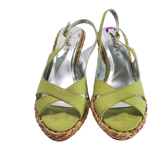 Basket Weave Wedge Sandals in Green - Picture 3 of 6